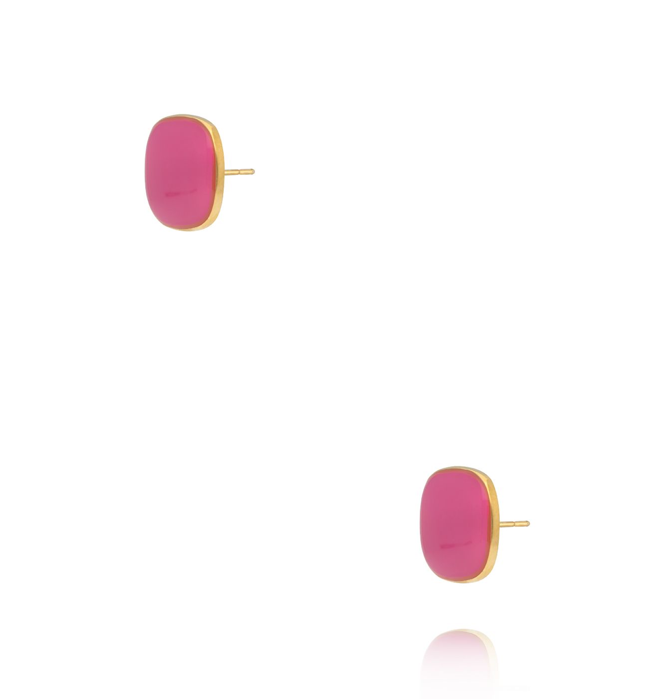 Kolczyki pozłacane kwadratowe z fuksjową emalią KSY0360