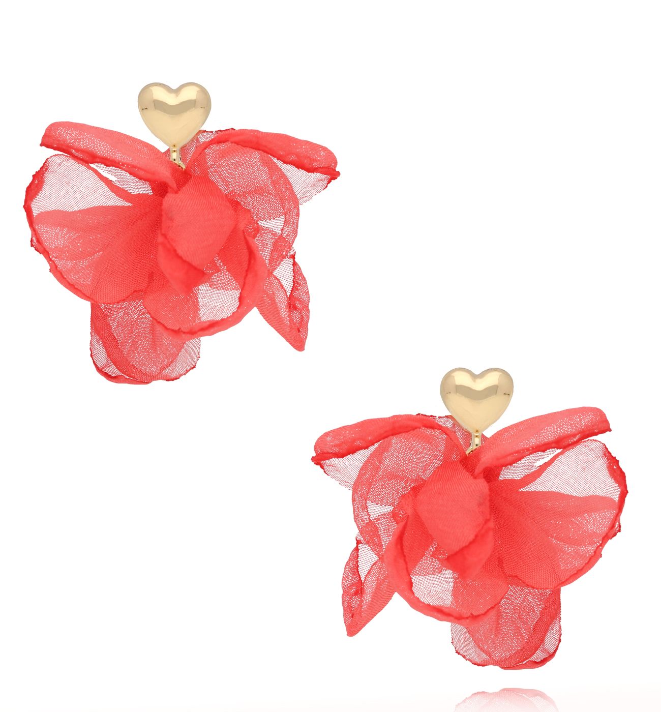 Kolczyki kwiatowe koralowe z sercem - By Dziubeka
