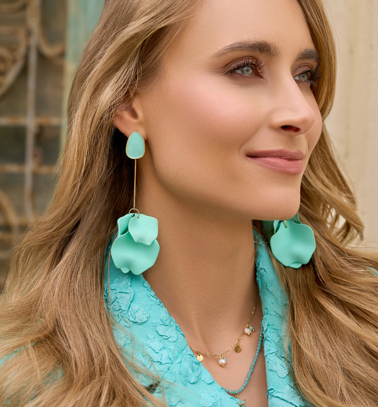 Kolczyki turkusowe z płatkami Amaranta II KFF0137