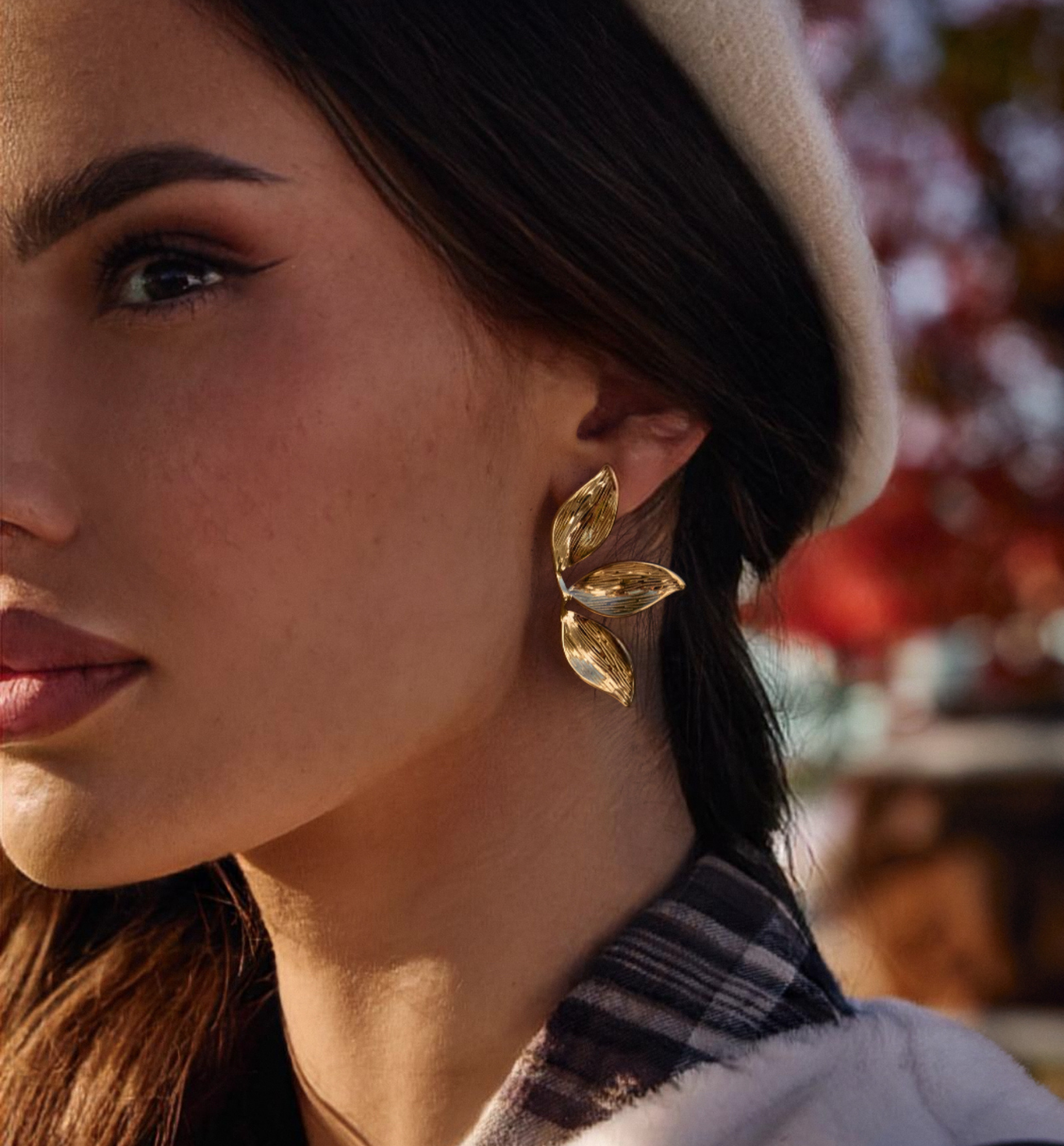Kolczyki liście złote Leaf - By Dziubeka