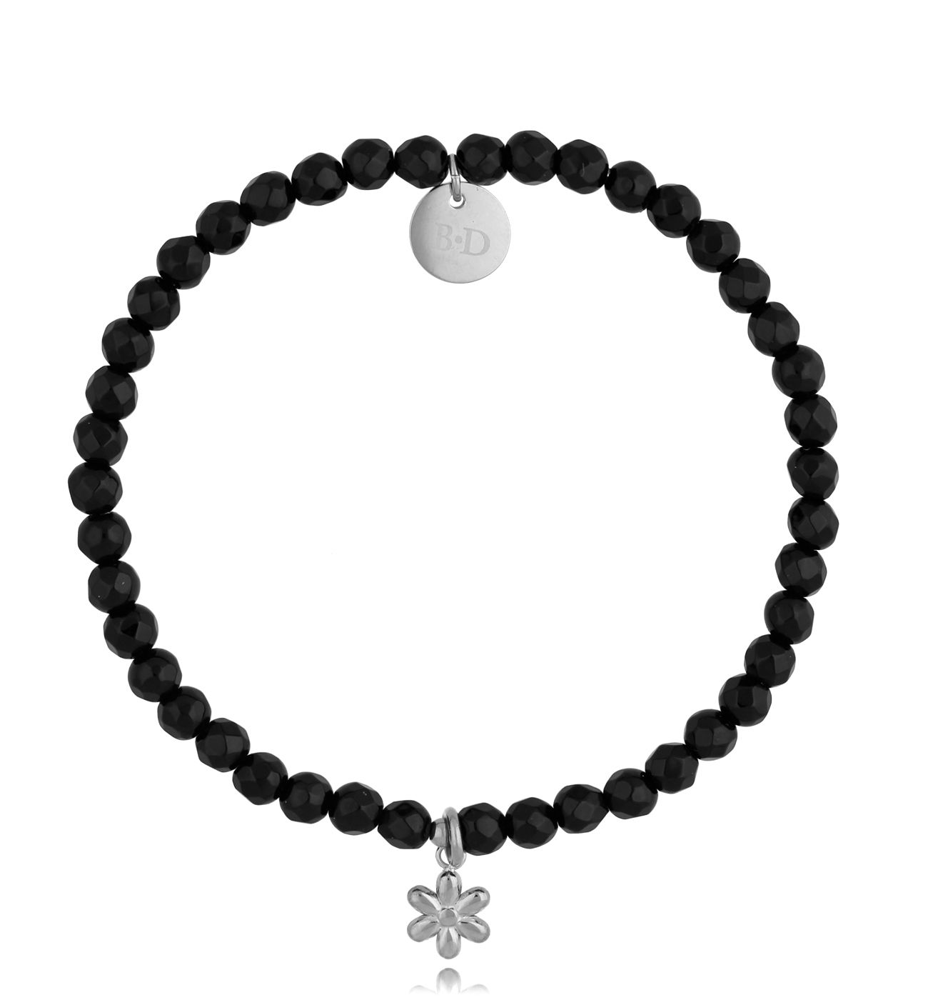 Bransoletka z onyksem i srebrnym kwiatuszkiem Magic - By Dziubeka