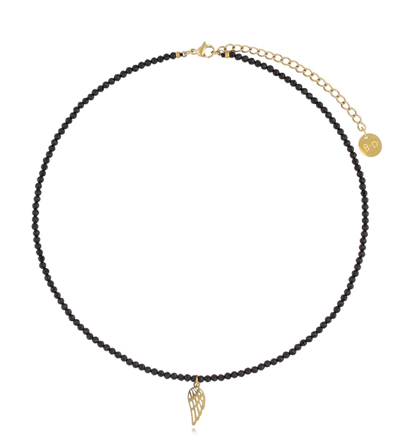 Naszyjnik z czarnymi turmalinami i skrzydełkiem Lifestyle NTW1125