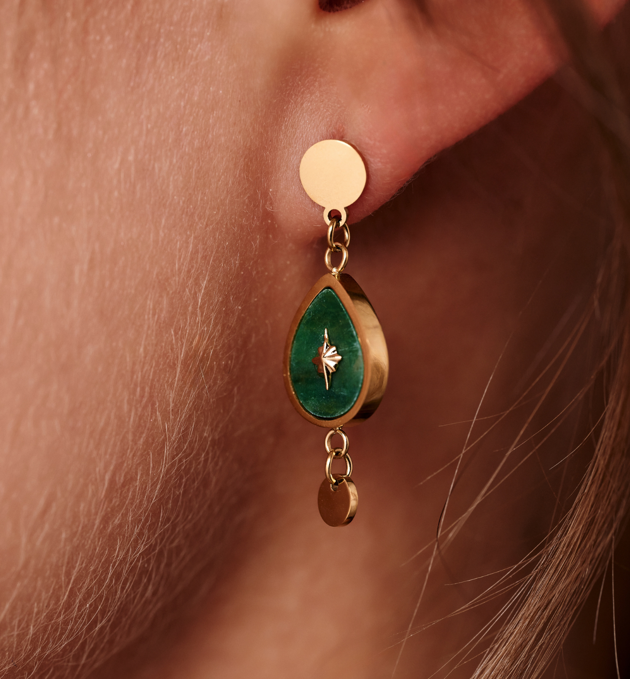Kolczyki wiszące z jadeitem afrykańskim KEA0046 - By Dziubeka