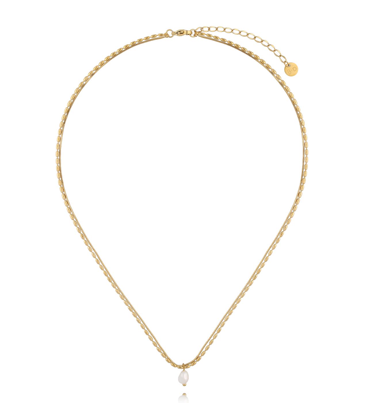 Złocony naszyjnik z delikatnym splotem i perłą NSY0701 - By Dziubeka