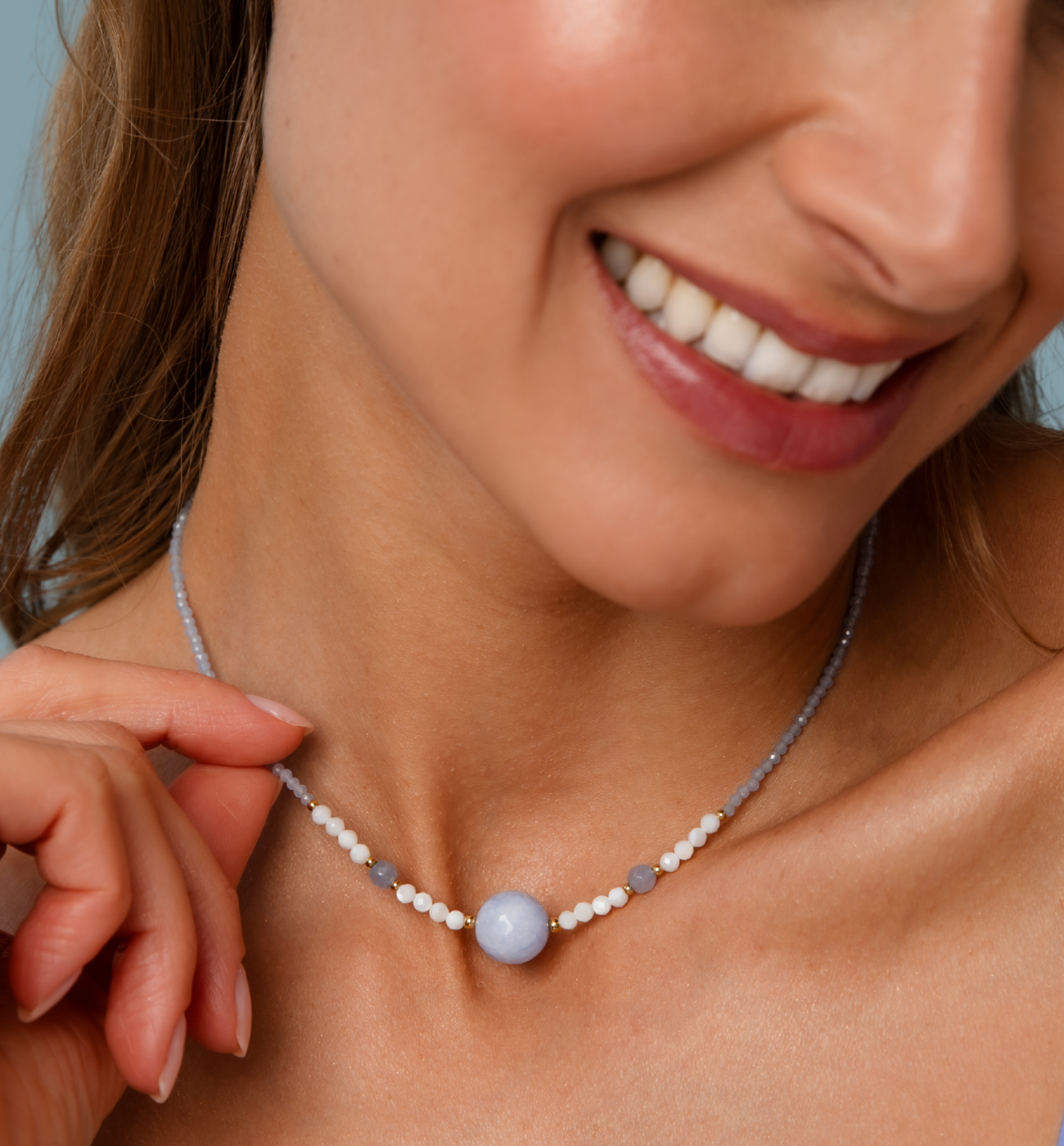 Naszyjnik z akwamarynami i jadeitami - By Dziubeka