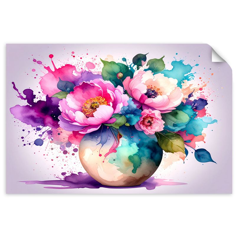 Naklejka na ścianę Feeby Bukiet Kolorowe Kwiaty Akwarela 90x60cm 1szt