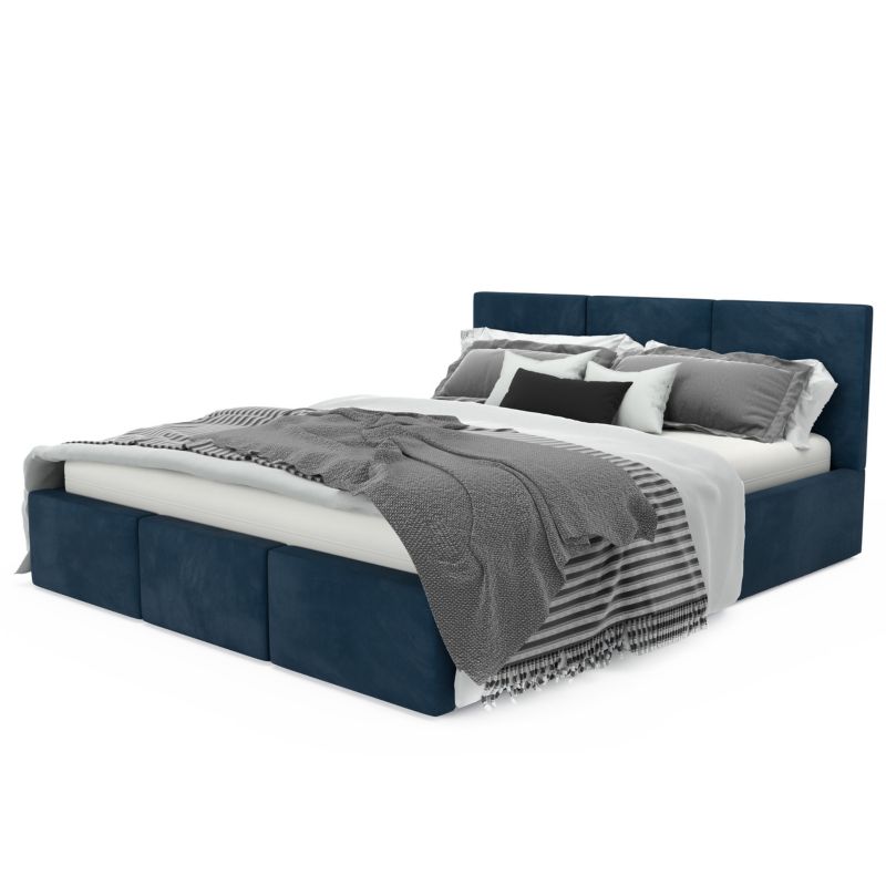 Łóżko Muralo Tapicerowane z Pojemnikiem Granatowe 180x200x88 cm 1szt.