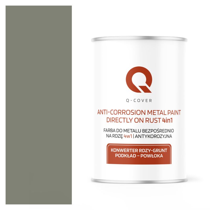 Farba do Metalu Prosto na Rdzę 4w1 Q-Cover Cementowy szary RAL7033 Wysoki Połysk 1L