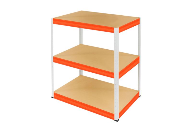 Regał magazynowy garażowy metalowy MODO24 biało-pomarańczowy helios 106x150x30cm 3 półki po 175 kg 1 szt.