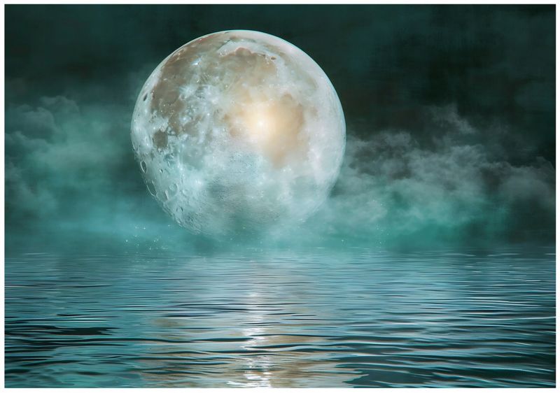 Tapeta Na Flizelinie Ścianę WALLARENA 300x210 cm Fototapeta Do Sypialni Salonu Kuchni Księżyc Morze Niebo 1 szt.