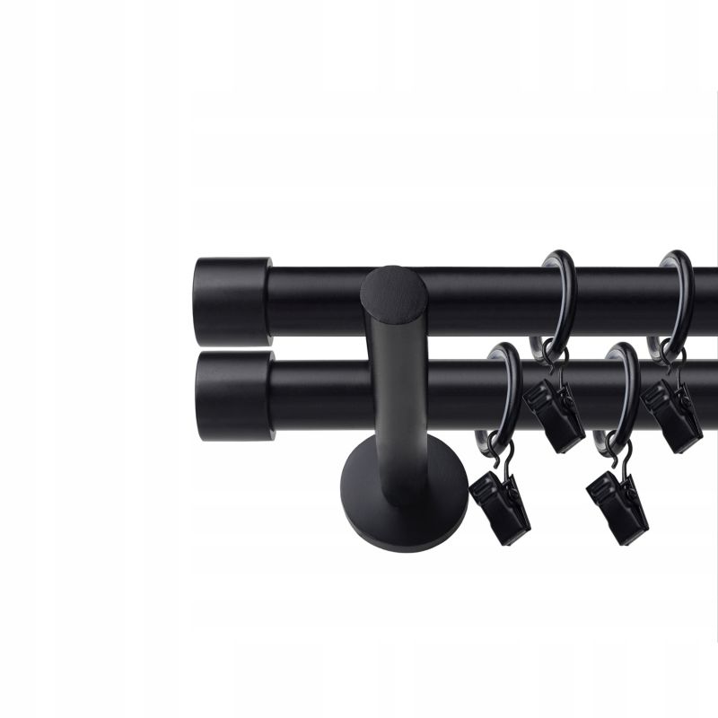 Karnisz podwójny Naokienko metalowy 140 cm fi 19 czarny mat zaślepka premium 1 szt.