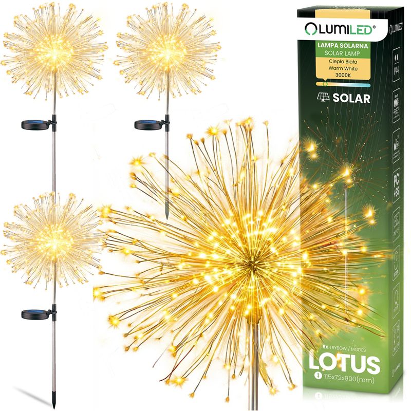 Lampa Solarna Lumiled Ogrodowa LED Wbijana Dekoracyjna Dmuchawiec Fajerwerki 3000K 4 szt.