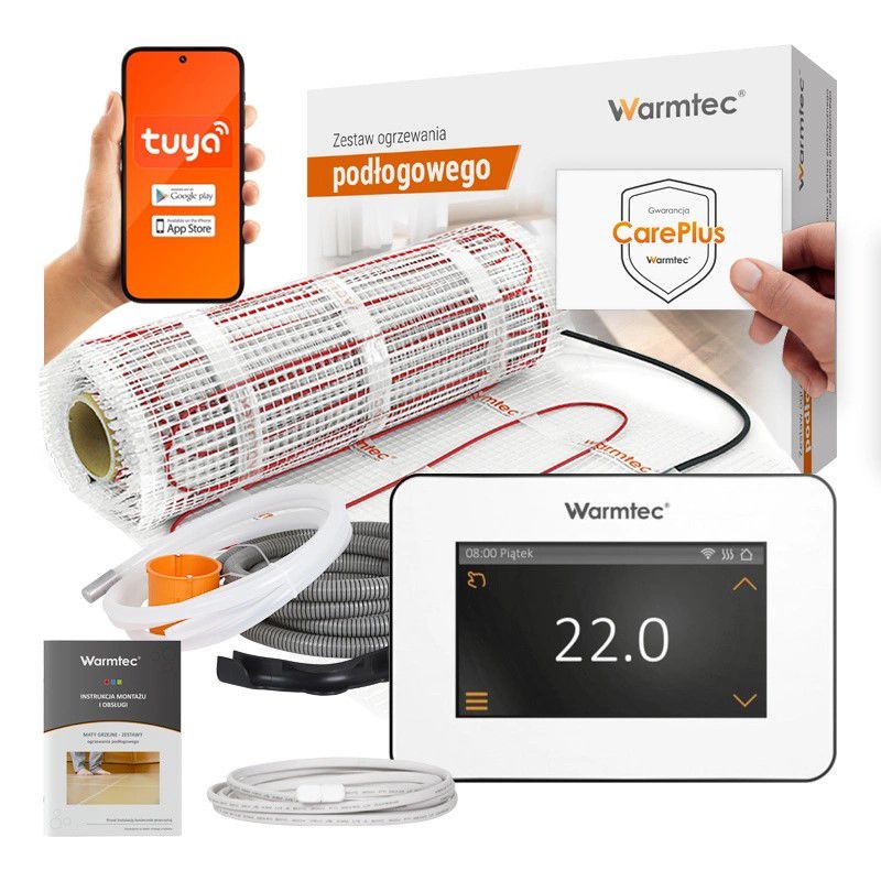 Mata grzewcza grzejna pod płytki Warmtec 12m² 170W/m² Wi-Fi zestaw biały regulator DS2-120/XTS 1 szt.