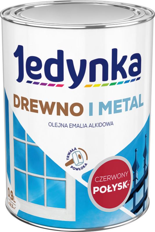Emalia alkidowa Jedynka Drewno i Metal czerwony połysk 0,9 l