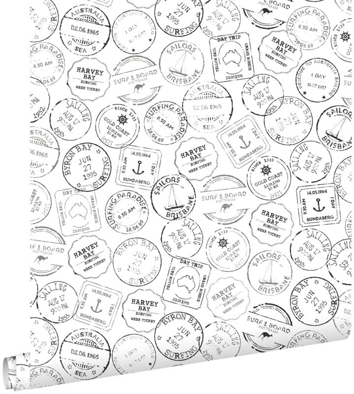 Tapeta ESTAhome Australijskie znaczki czarnymIbiałym 53 cm x 10.05 m - 1 rol.