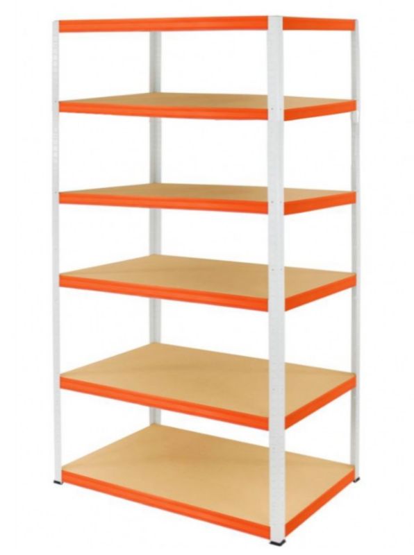 Regał metalowy MODO24 magazynowy stojak biało-pomarańczowy helios 196x150x50cm 6 półek po 175 kg 1 szt.