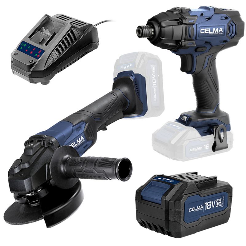 Zestaw CELMA Professional Zakrętarka udarowa WDZ-Li 18OBS + Szlifierka kątowa PRAg-Li 125OBS + 1xAku4Ah + 1xŁad 1 szt.