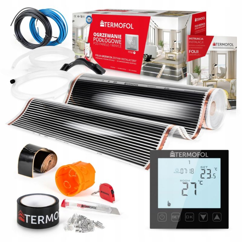 Zestaw folia grzewcza TERMOFOL podczerwień moc 80w 100cm pow. 18m² + tf-h1 black 1kpl
