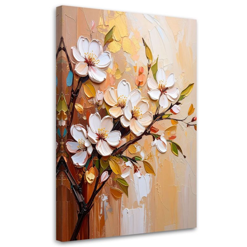 Obraz do salonu sypialni Feeby Białe Kwiaty Gałązki efekt farby 60x90cm 1szt
