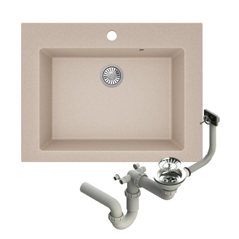 Zlewozmywak granitowy Brenor Farmerski beżowy 79 x 61 cm jednokomorowy z syfonem manualnym 1 szt