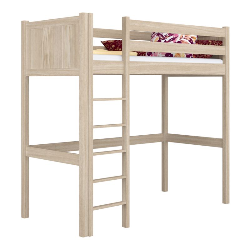 Dębowe łóżko N-WOOD na antresoli N06 dąb bielony 120x190 1szt.