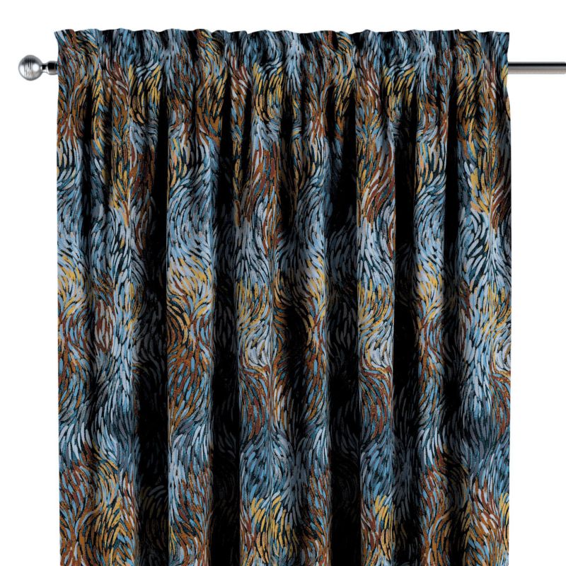 Zasłona na kanale z grzywką 1 szt. 130 x 260 cm Dekoria abstrakcyjny niebiesko-pomarańczowy wzór 1 szt.