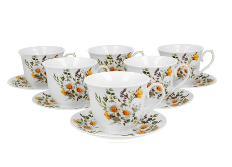 Zestaw filiżanek Daisy DUO porcelanowe eleganckie ze spodkami 6 szt.