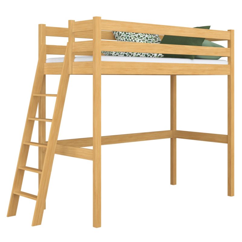 Drewniane łóżko N-WOOD na antresoli N02 sosna naturalna 120x180 1szt.