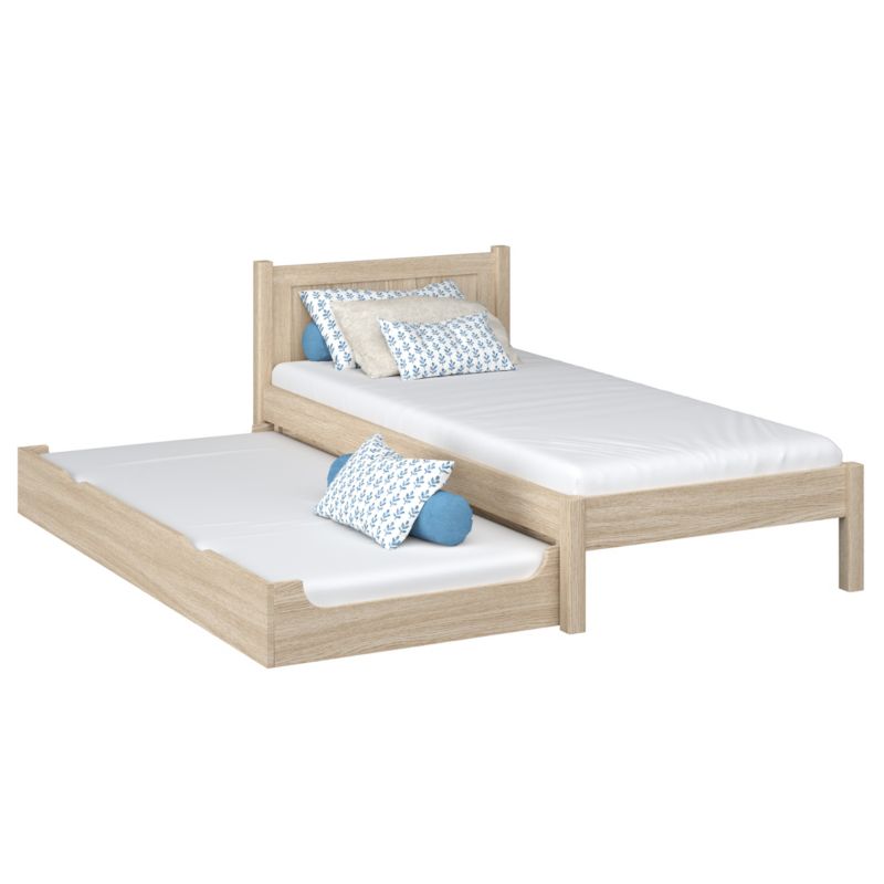 Dębowe łóżko N-WOOD pojedyncze z szufladą na materac N02 dąb bielony 100x180 1szt.