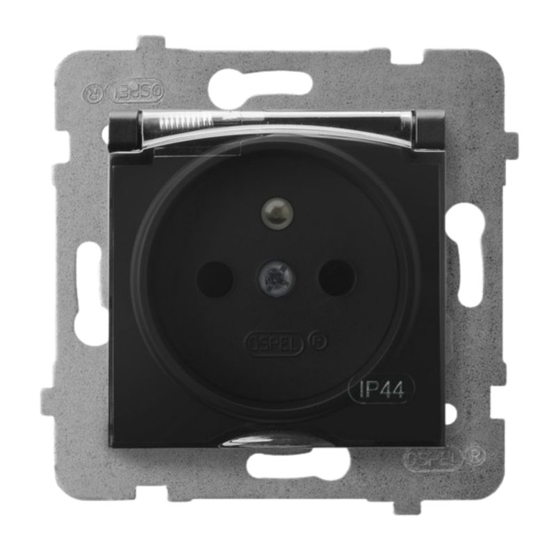 Gniazdo Wtyczkowe Pojedyncze Bryzgoszczelne IP44 Ospel Czarny Metalik z Klapką Podtynkowe 1 szt.