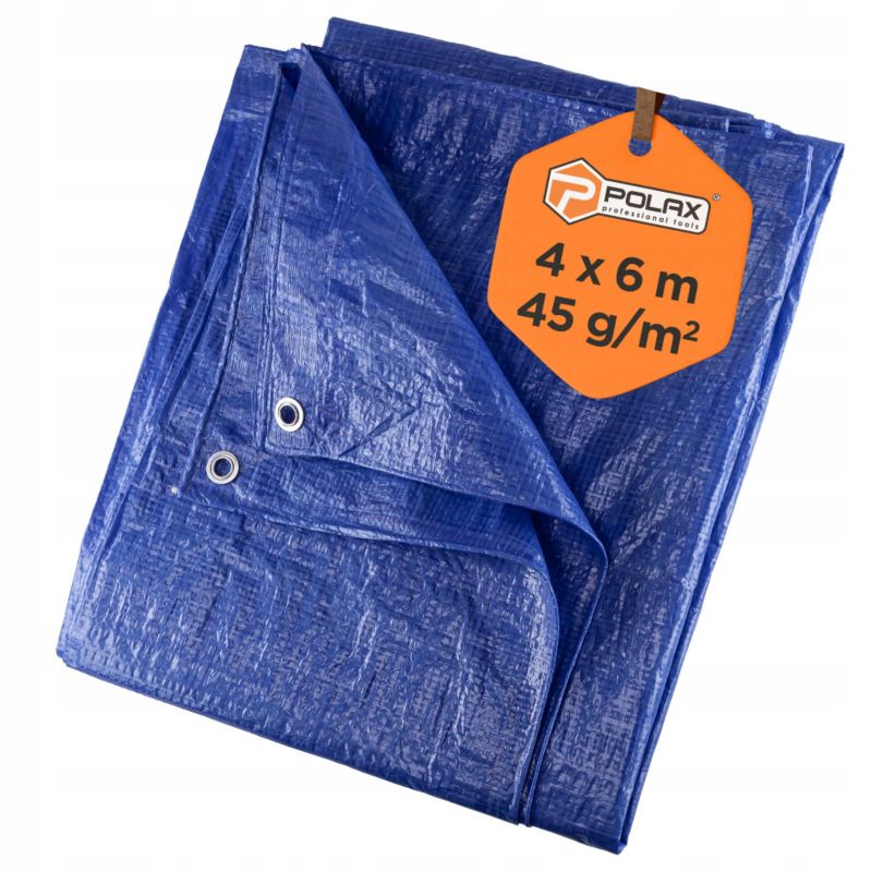Plandeka Polax 4 6m 45 g m2 Niebieska Wzmocniona Wodoodporna 1 szt.