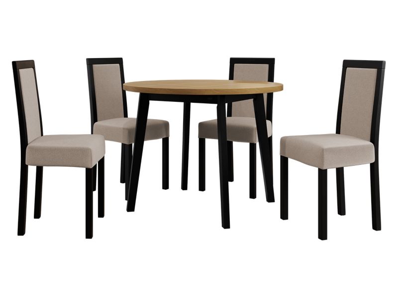 Zestaw DR01 MIRJAN 24 Stół Oslo III 100 + 4 krzesła Roma 3 dąb grandson + czarny + beżowa tapicerka 1 kpl.