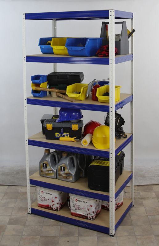 Regał metalowy MODO24 magazynowy stojak biało-niebieski helios 196x110x35cm 6 półek po 350 kg 1 szt.