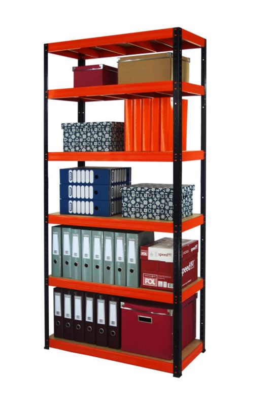 Regał metalowy MODO24 magazynowy czarno-pomarańczowy helios 213x110x35cm 6 półek po 275 kg 1 szt.