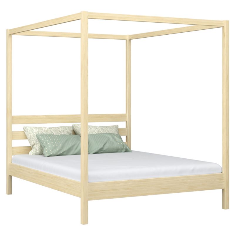 Drewniane łóżko N-WOOD podwójne z baldachimem N01 sosna bezbarwna 200x200 1szt.