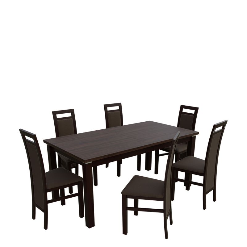 Zestaw RO25 MIRJAN 24 Stół rozkładany S18-L-S 80x160/200 + 6 krzeseł K75 orzech + gorzka czekolada 1 kpl.