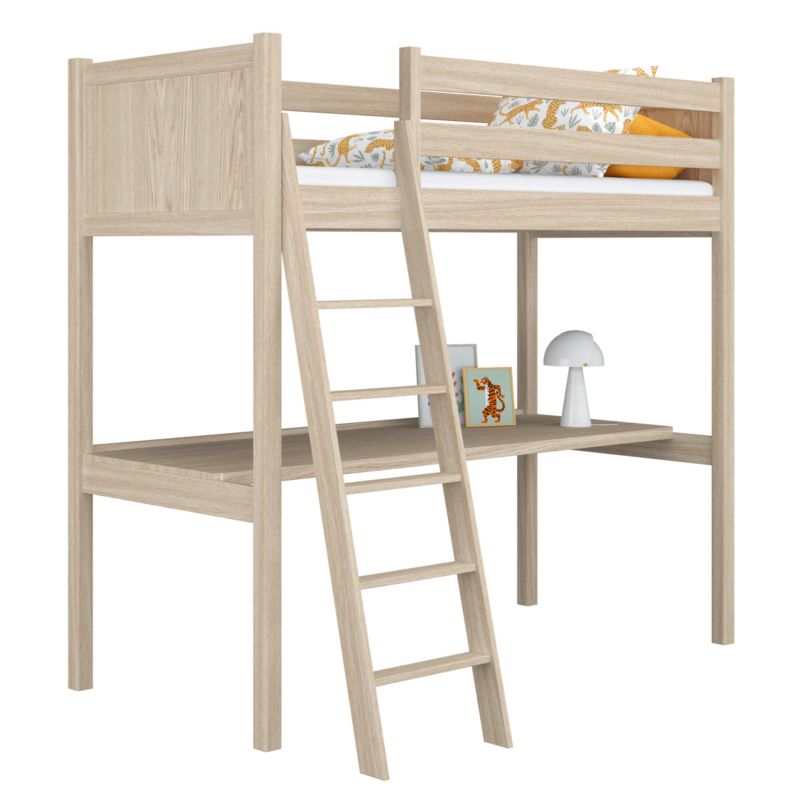 Dębowe łóżko N-WOOD na antresoli z biurkiem N04 dąb bielony 80x200 1szt.