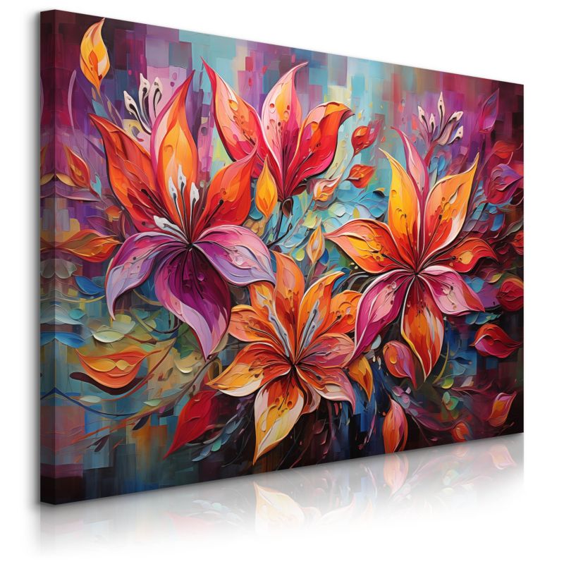 Obraz Muralo Na Płótnie Do Jadalni Kolorowe Kwiaty Natura Abstrakcja 100x70 cm 1 szt.