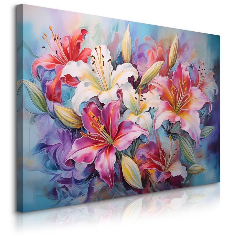 Obraz Muralo Do Sypialni Kolorowe Lilie Kwiaty Natura Rośliny Abstrakcja 70x50 cm 1 szt.