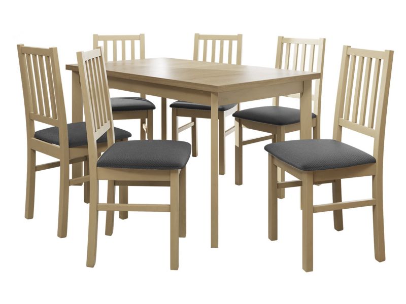 Zestaw DR15 MIRJAN 24 Stół rozkładany Modena I P 80x140/180 + 6 krzeseł Nilo 7 sonoma + ciemnoszara tapicerka 1 kpl.