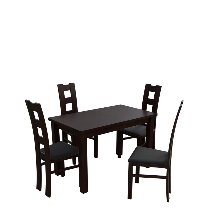 Zestaw RO13 MIRJAN 24 Stół rozkładany S18-L 80x160/200 + 6 krzeseł K02 orzech + czarna ekoskóra 1 kpl.