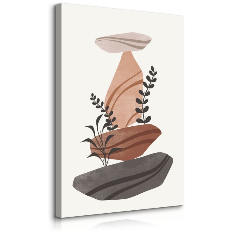Obraz Muralo Do Salonu Skały Liście Gałązki Natura Styl Boho 40x60 cm 1 szt.