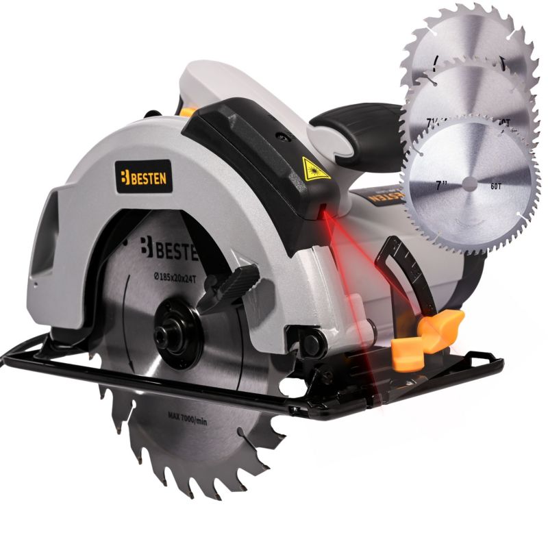 Piła tarczowa pilarka BESTEN BE-2858 2000 W z laserem, regulacją i 3 tarczami 185 mm 1 szt.