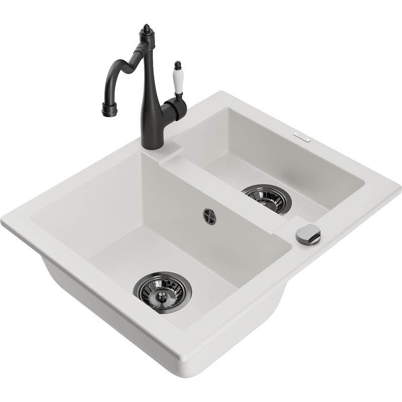 Zlewozmywak granitowy 1.5-komorowy Mexen Carlos z baterią kuchenną Carla czarny - 6518-77-670700-70-B 1 szt.