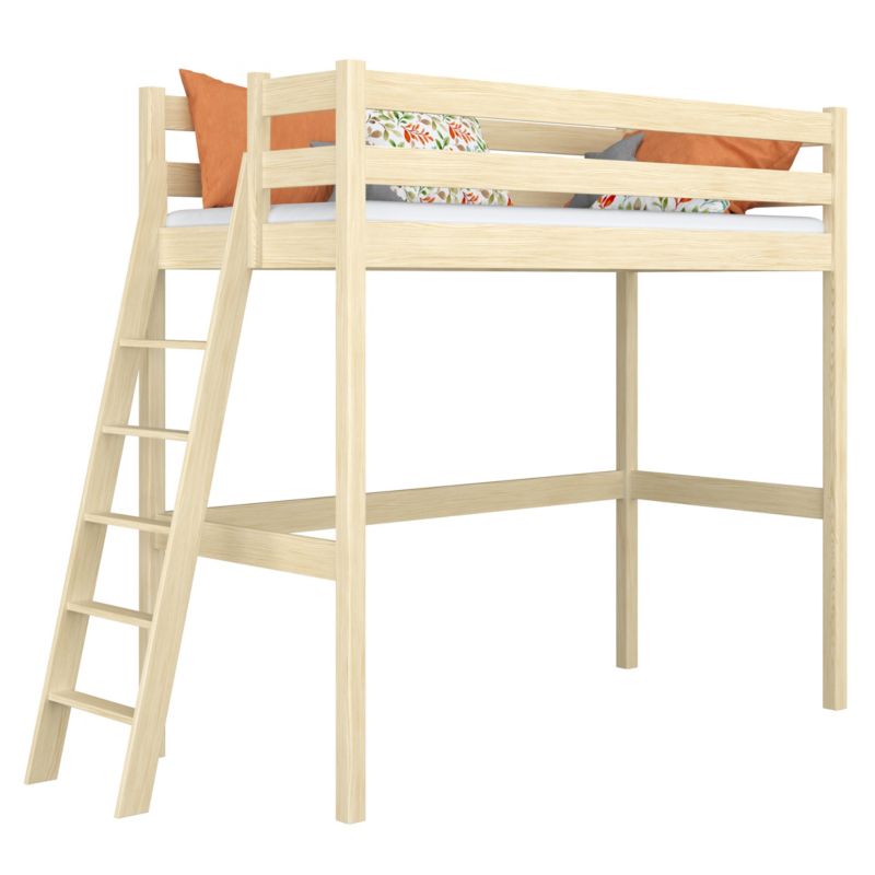 Drewniane łóżko N-WOOD na antresoli N02 sosna bezbarwna 90x190 1szt.