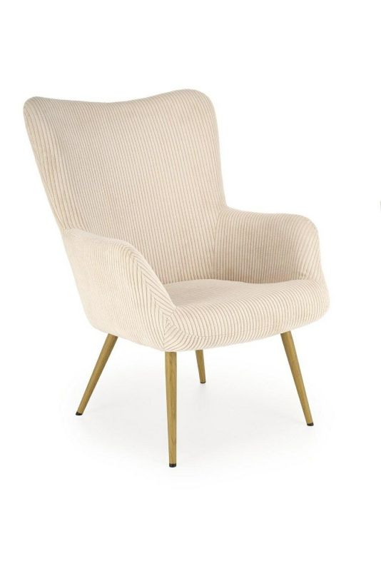 Fotel Adagio INTESI fotel wypoczynkowy sztruksowy kremowy skandynawski z podłokietnikami do salonu 1 szt.