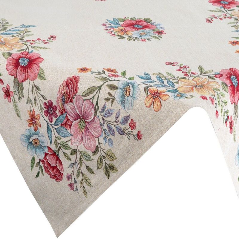 Obrus gobelinowy 1413/NAT Eurofirany 100x100 cm kwiaty dekoracyjny beżowy 1 szt.