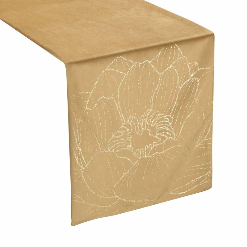 Bieżnik BLINK 13 Eurofirany 35 x 180 cm welwetowy miodowo, złocisty z dużym wzorem lilii wodnej 1 szt.