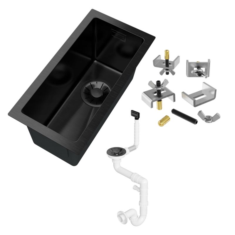 Zlewozmywak Stalowy Granitan Silvo22 Czarny PVD Super Slim Wąski Podblatowy 1 szt.