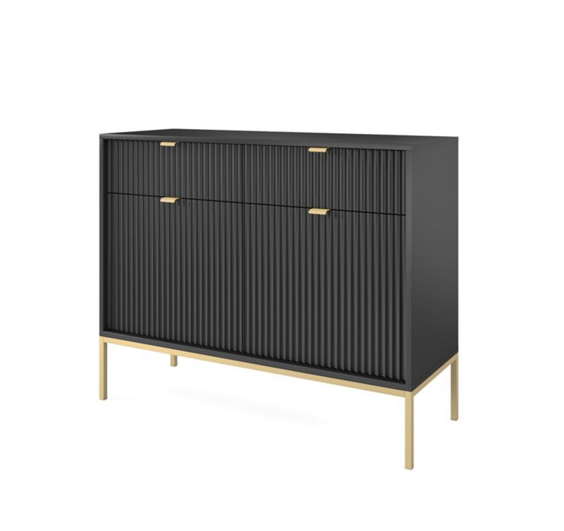 Komoda dwudrzwiowa z szufladami Bettso Nova 104 cm na złotych nogach czarny 1szt.